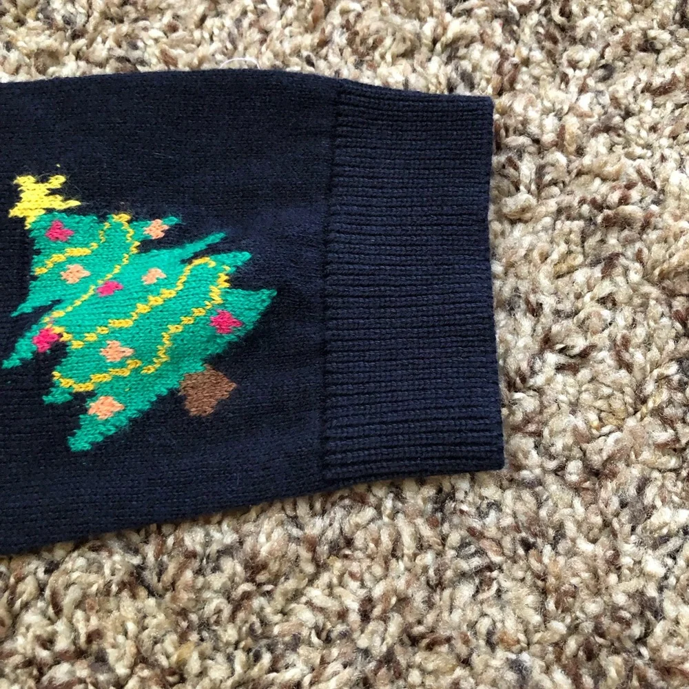 Talbots Festive Navy Sweater with Christmas Trees - Picture 4 of 6